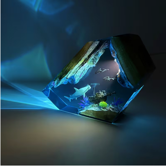 Hammer Head Shark and Divers Resin Lamp