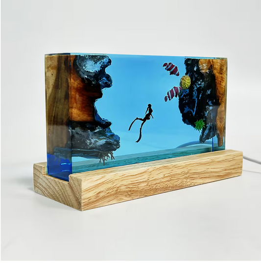 Scuba Diver and Fishes Resin Lamp