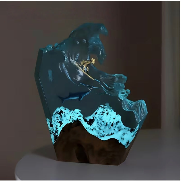 Ocean Surfing Whale Resin Lamp