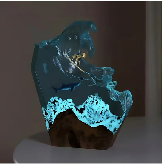 Ocean Surfing Whale Resin Lamp