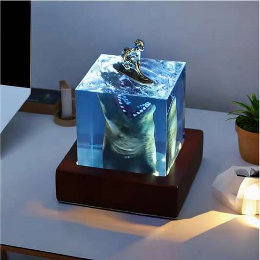 Shark Surfing Resin Lamp