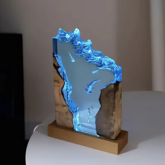 Whale and Diver Resin Lamp